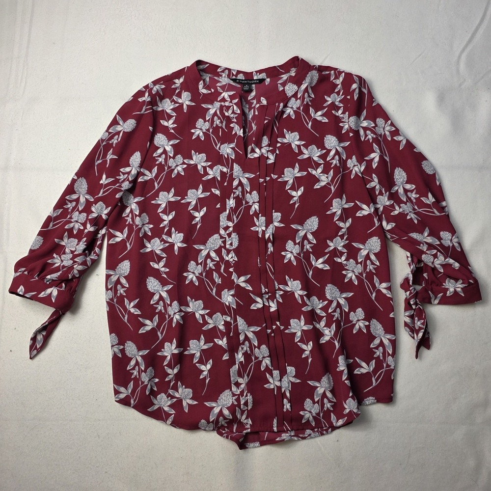 41 Hawthorn women's Floral Blouse Womens Burgundy 3/4 Sleeve MP medium petite